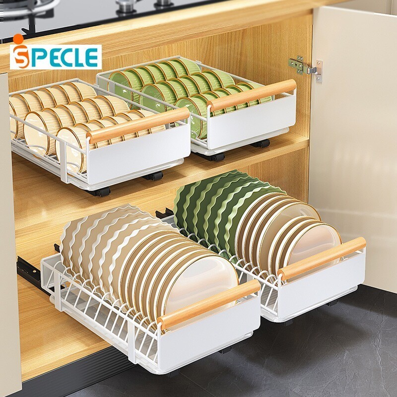 iSPECLE Pull-out Basket for Kitchen Cabinet Under Sink Plate Organizer ...