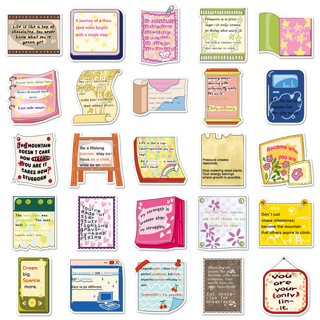 Minimalist Hand-Drawn Motivational Stickers, 50 Pcs Waterproof Stickers ...