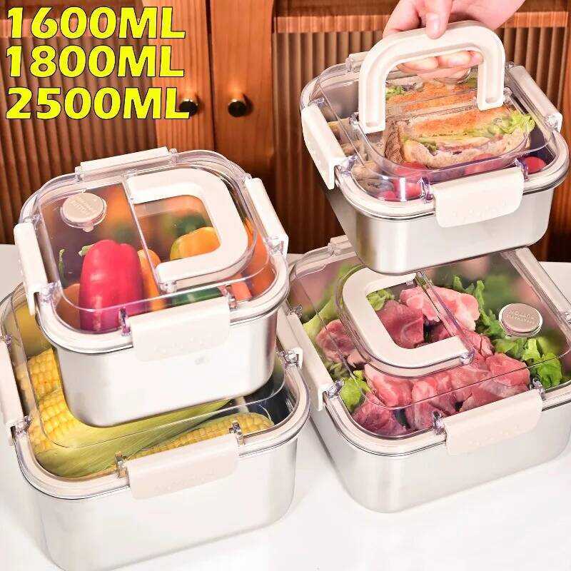 Steel 1/3pcs Square Stainless Preservation Boxes Food Grade Fruit ...
