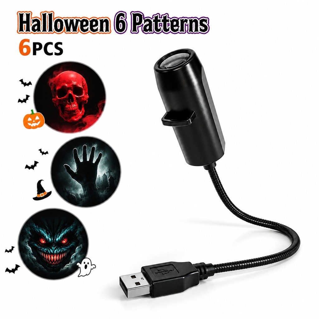 Halloween LED Wall Projector Lamp 6PCS USB Light for Spooky Room Party ...
