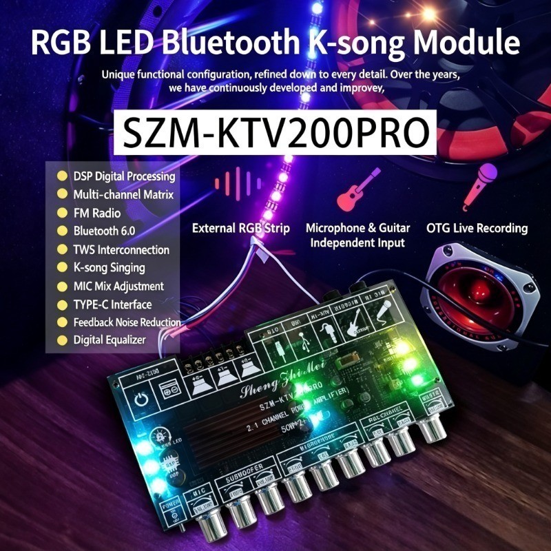 SZM-KTV200PRO 50W×2+100W Amplifier 2.1Channel Bluetooth 6.0 Power ...