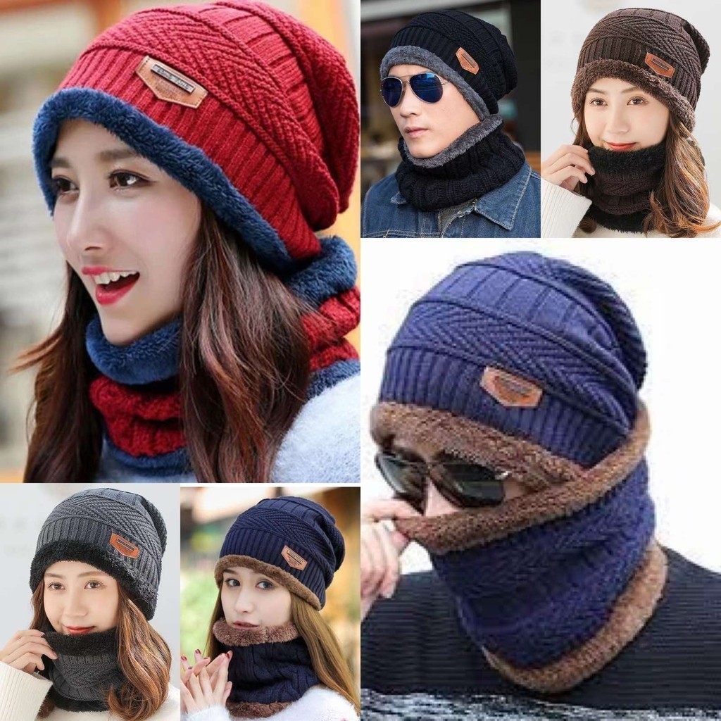 2PCS Fashion Men Women Winter Beanie Hat scarf Set Warm Knit Hat Thick ...