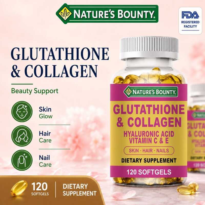 glutathione nature's bounty Collagen Softgels 120 Capsules Support Healthy Skin, Hair, And Nails how much bac water cream for smooth radiant skin Pack Size:3 Pack