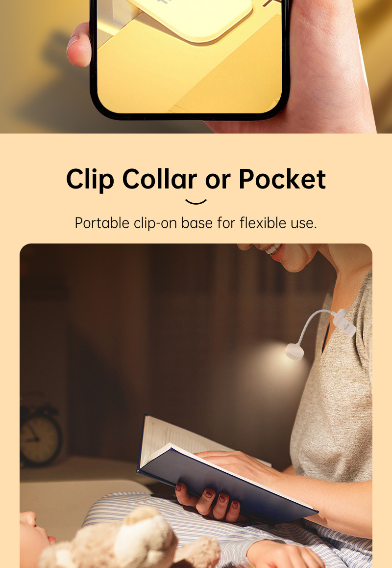 Battery Powered Clip Book Light, Mini LED Reading Lamp, 3 Color ...