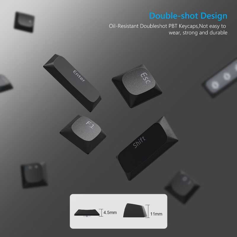 Profile Low Keycaps Shine Through Keys Black PBT Double Shot Key Caps ...