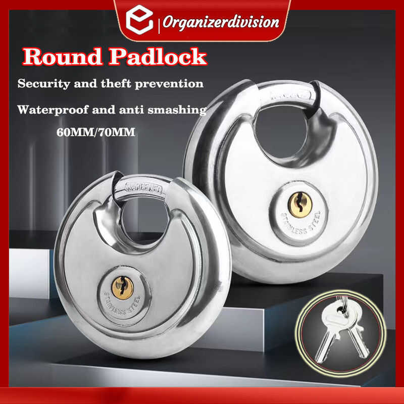 【Free 2 Key】Padlocks Heavy Duty 60-90Mm Stainless Steel Anti-Theft Disc ...