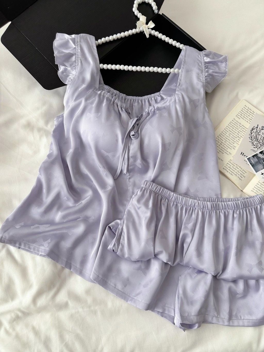 Purple High-End Small Flutter Sleeve Summer Ice Silk Pajamas for Women ...