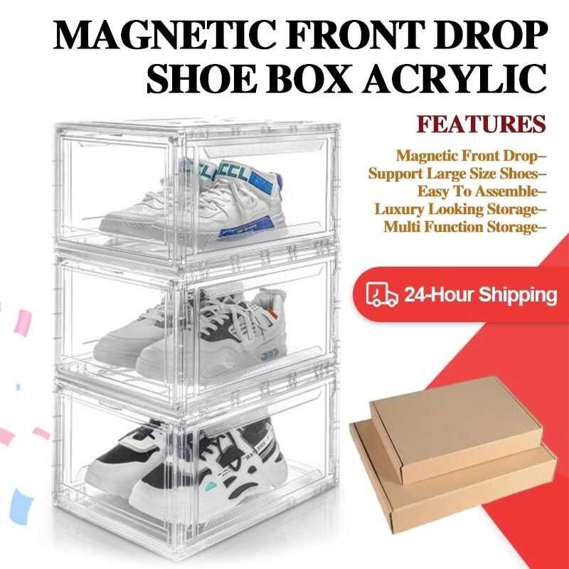 Shoe Acrylic Box Magnetic Side Drop Shoe Box Stackable Large Sneaker ...