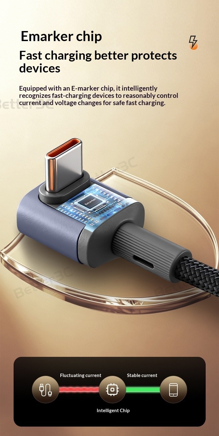 3D Stereo Elbow Type C to Type C Fast Charging Cable PD100W Mobile ...