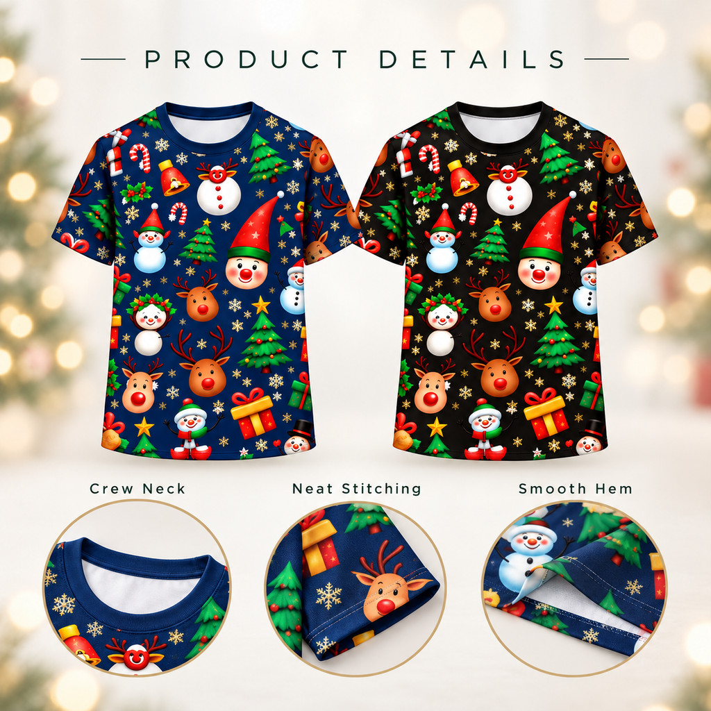 Christmas Cartoon Print T-Shirt Unisex Short Sleeve Holiday Tee All ...