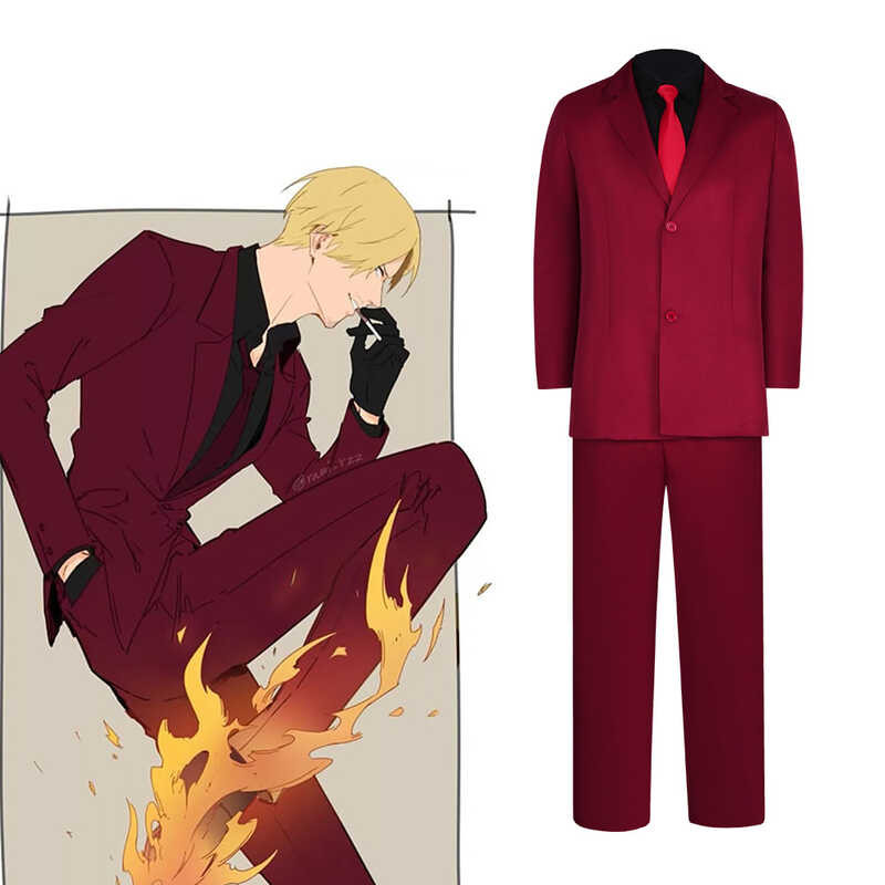 One Piece Wano Country Cosplay Costume Sanji Red Suit Anime Cosplay ...