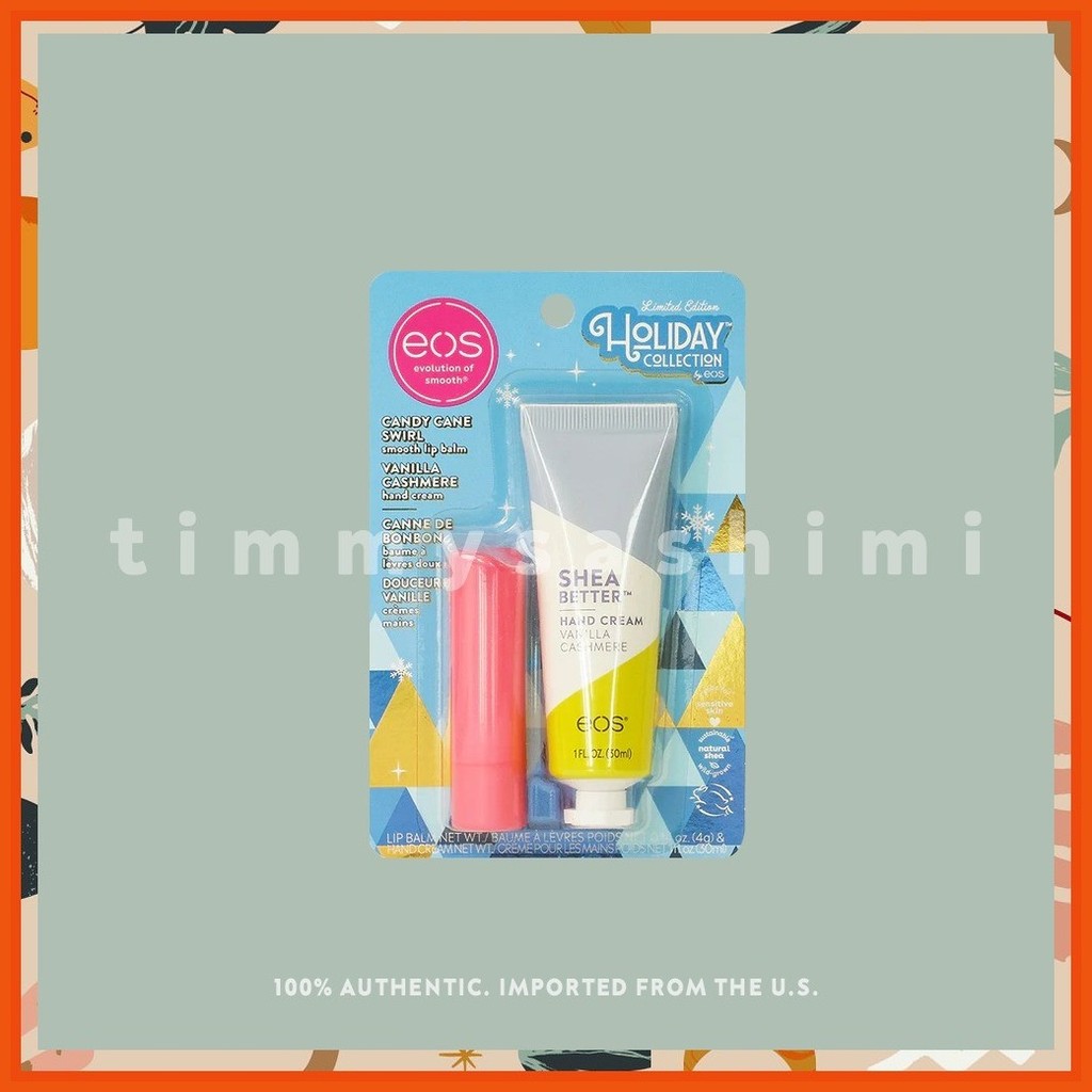 EOS Candy Cane Swirl Lip Balm 4g & Vanilla Cashmere Hand Cream 30ml ...