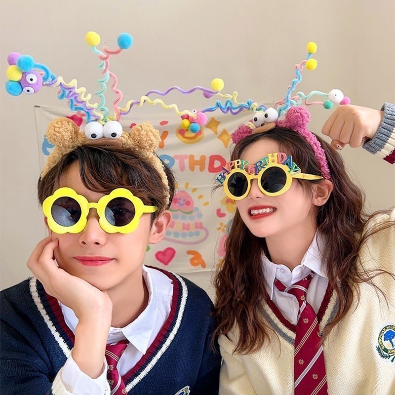 Cartoon Headband for Men Korean Style Funny Plush Face Wash Head Band ...
