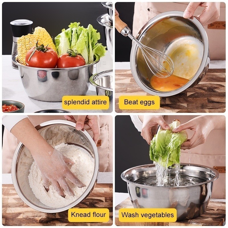 32/24/18cm 304 Stainless Steel Basin Kitchen Big Mixing Bowl Round Wash ...