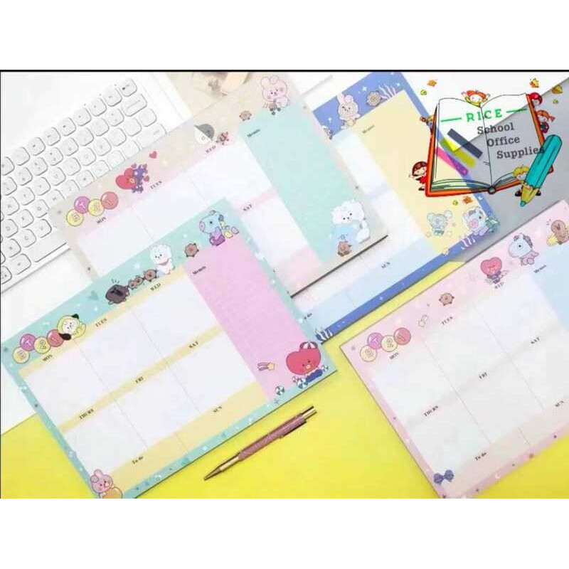 A4 Bt21 BTS Desk Planner Weekly Calendar Scheduler Memopad 60Sheets D36 ...