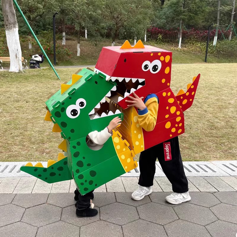 3D Kids Wearable Dino Cardboard Costume Carton Paper Box Pretend Play ...