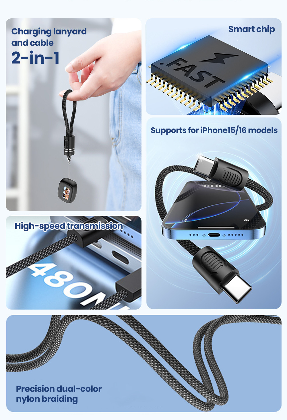 Elough 18CM PD60W Type C to Type C Short Keychain Cable for Power Bank ...