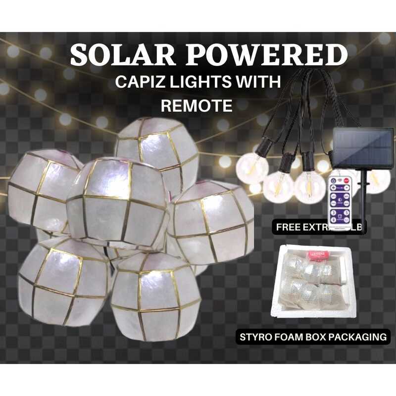 Solar Power Capiz Shell Lantern With Remote 10 Pcs Ball Light Bulb LED ...