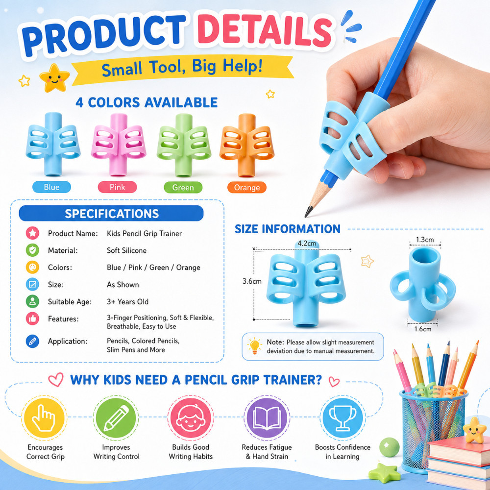 5PCS Pencil Grip Set for Kids Soft Silicone Finger Holder Writing ...