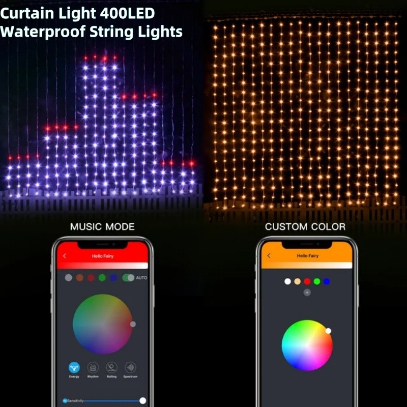 3x3meters Multilanguage DIY Smart LED Curtain Light APP Control RGB ...