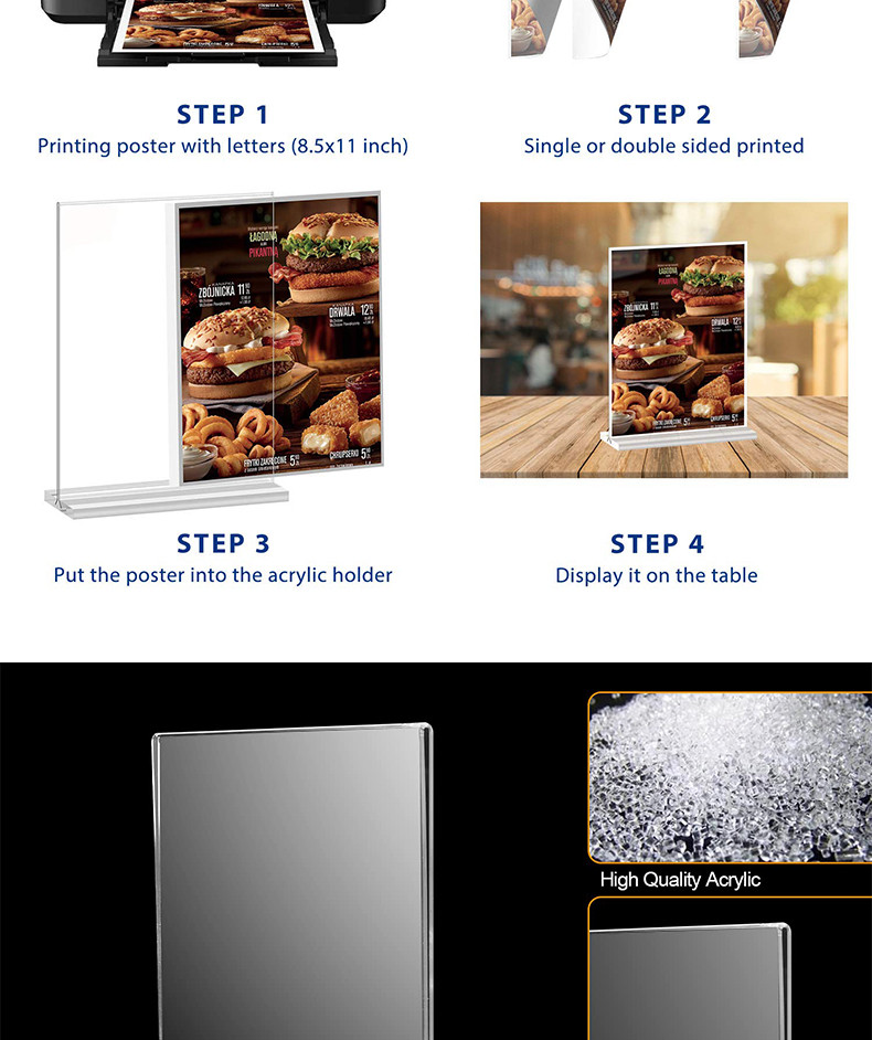 A4/A5/A6 Acrylic Menu Display Stand Double Side Clear Desk Display T ...