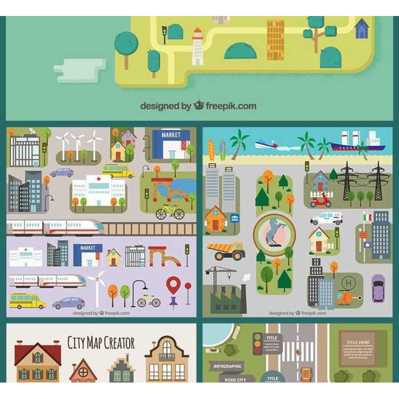 Hand-Painted Flat 3D City Maps, Buildings, Transportation Tools ...