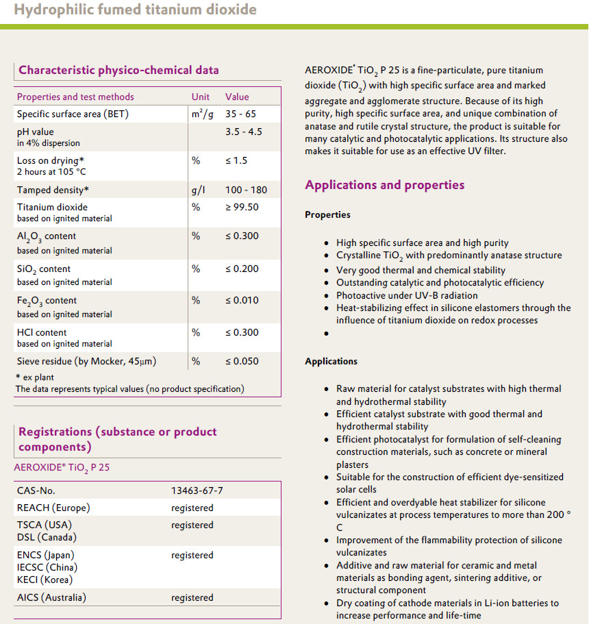 AEROXIDE TiO2 P25 vapor phase method nano titanium dioxide CAS:13463-67 ...