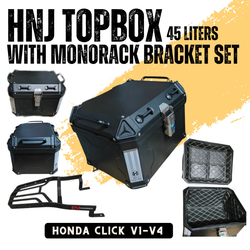 HONDA CLICK 125/150 HARD PLASTIC TOPBOX SET 45LITERS WITH MONORACK ...
