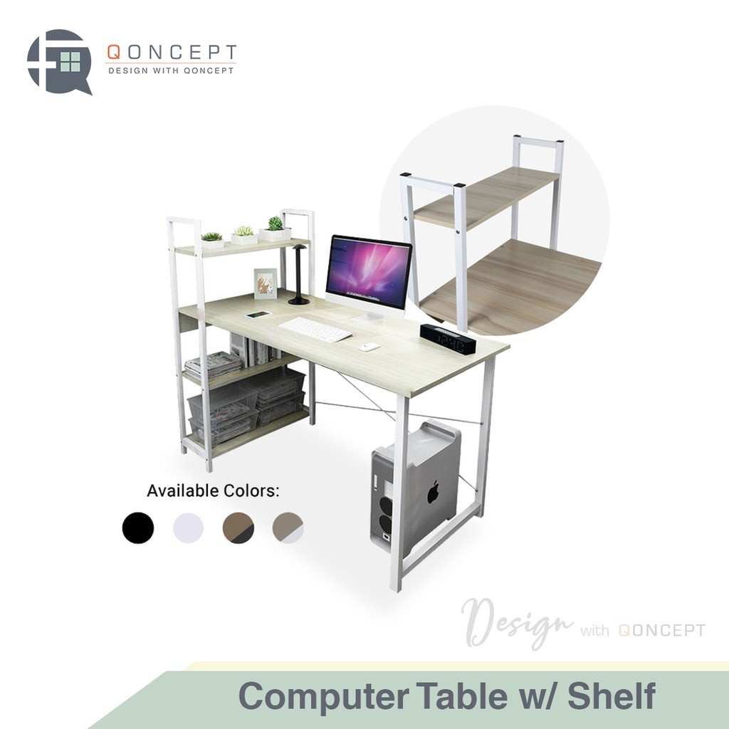 Qoncept Living Computer Table with Shelf Modern Home Office Desk and ...
