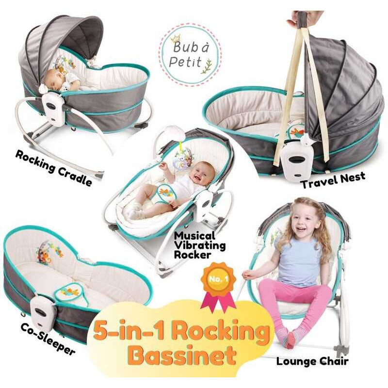 5-in-1 Baby Rocking Multifunctional Crib Adjustable Canopy Nest ...