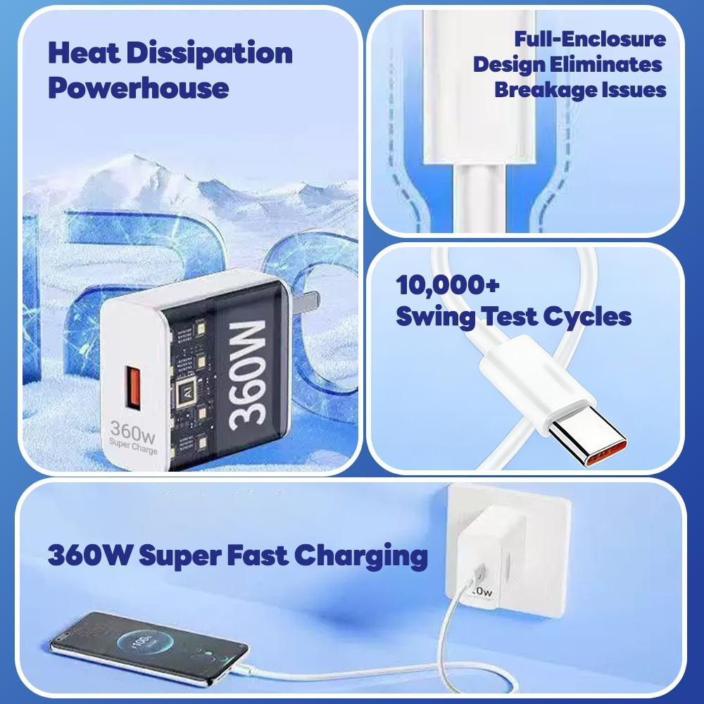 360W Fast Charger Adapter Type C & Micro USB Cable for Android Durable ...