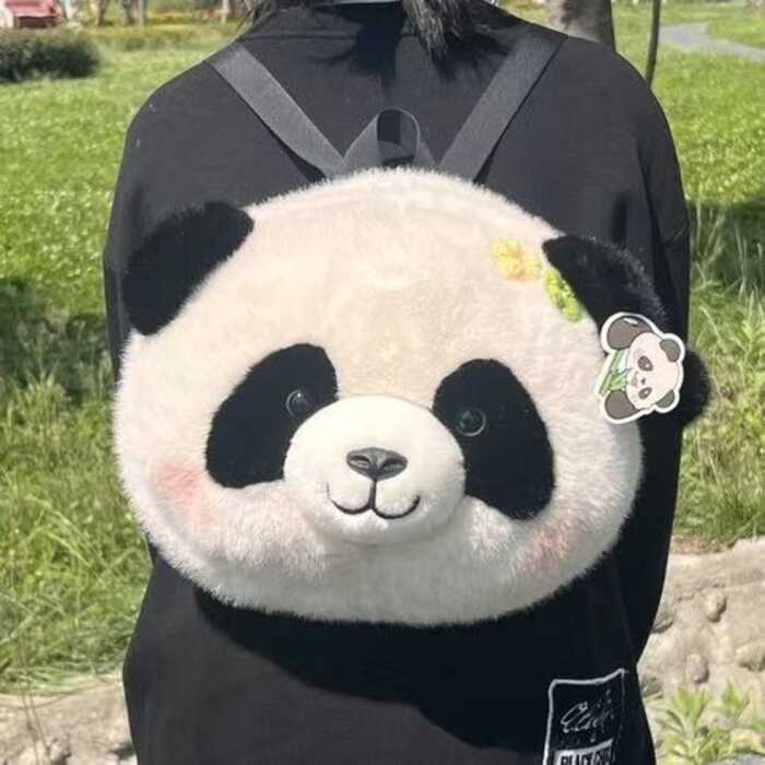 Plush Cute Big Head Panda Backpack Large Capacity Student Bookbag Women ...