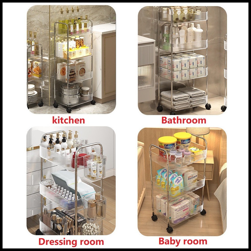 Transparent Trolley Cart Organizer Rack Bathroom Organizer Rack Moving ...