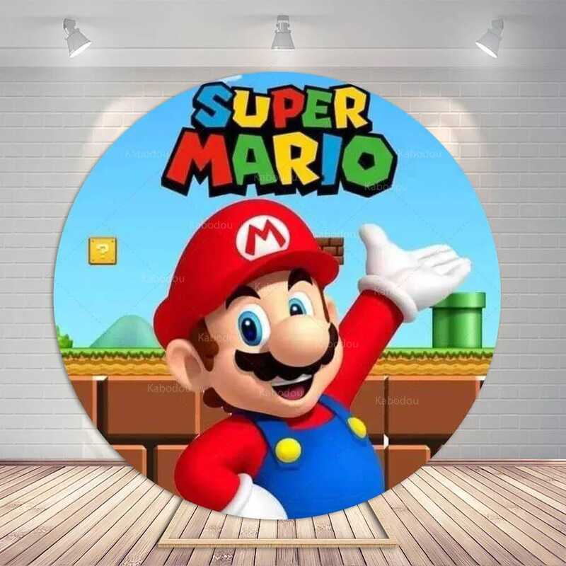 Mario Er Bros Party Round Backdrop Kids Boys 1St Birthday Background ...