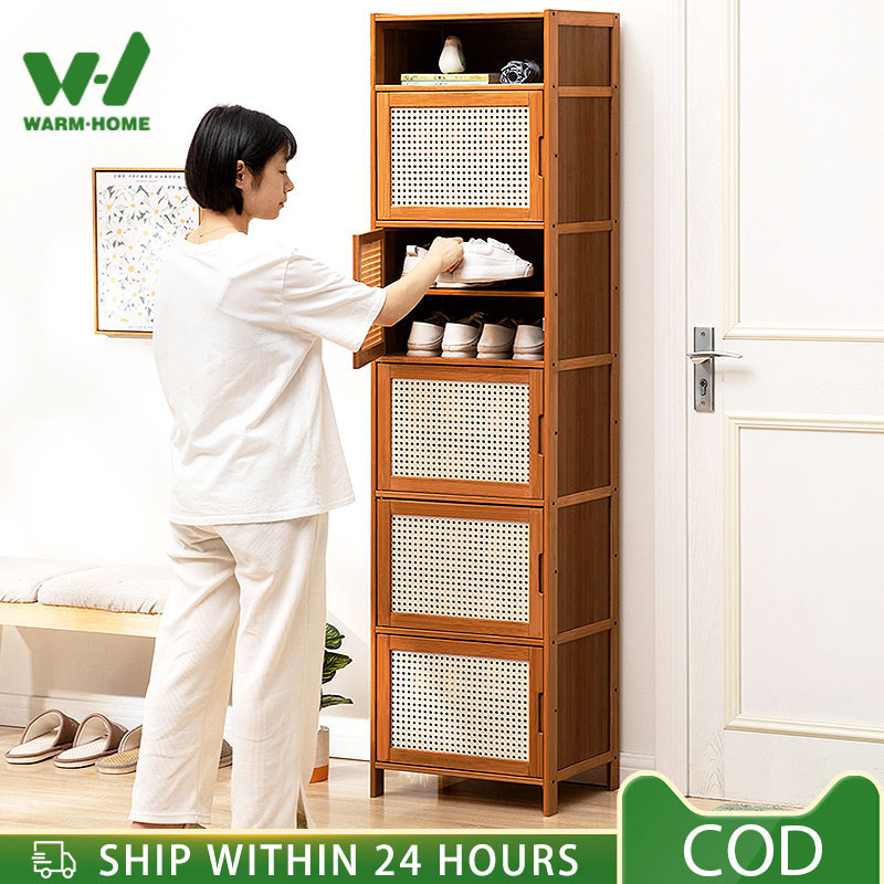2/3/4/5/6 Layers Bamboo Locker Bookcase Rattan Shoe Rack Storage Rack ...
