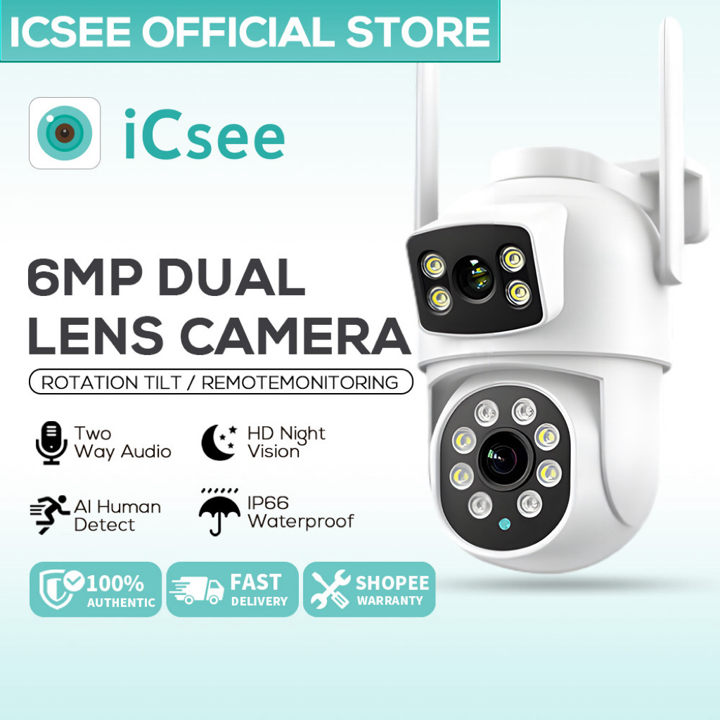 ICSEE 6MP HD Dual Lens IP CCTV Security Camera Full Color Night Vision ...