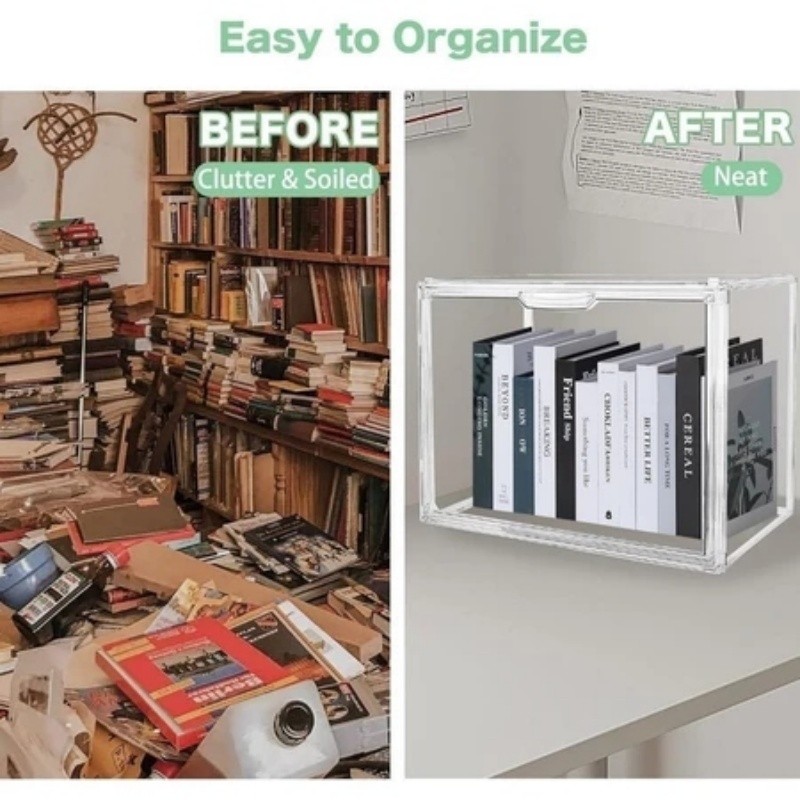 Transparent Acrylic Book Storage Box large capacity bookshelf dust ...