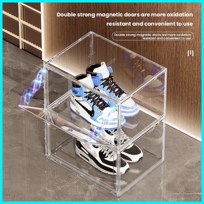 Acrylic Shoe Box Stackable Magnetic Shoe Rack Transparent Storage ...