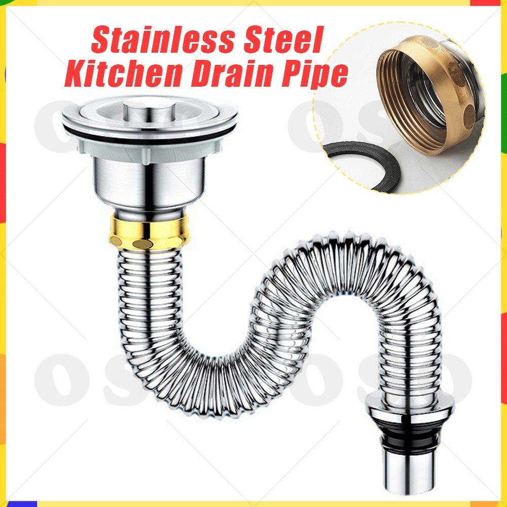 Stainless Steel Kitchen Drain Pipe For Kitchen Sink With Strainer 31 ...