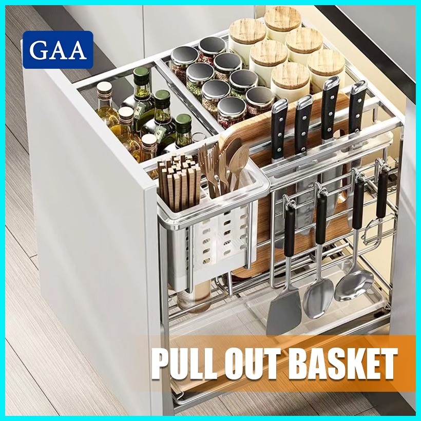 GAA Stainless Pull Out Kitchen Cabinet Condiments Racks Organizer ...