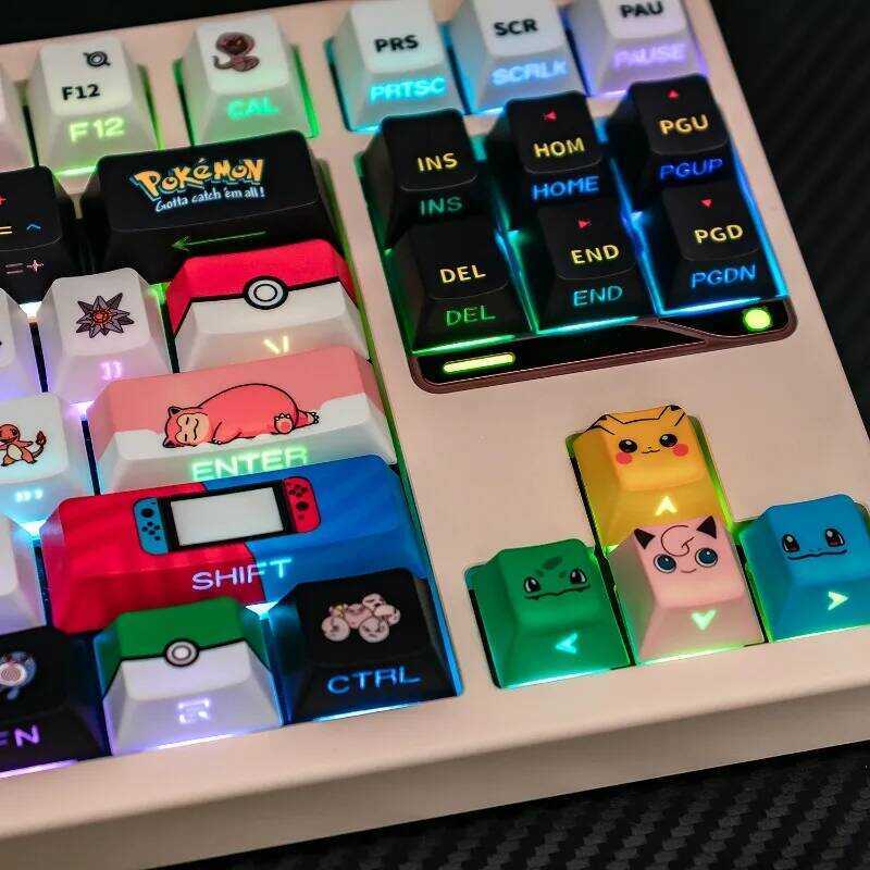 Cartoon 484 Anime Pokemon Keycaps Cute Pikachu Side Transparent PBT ...