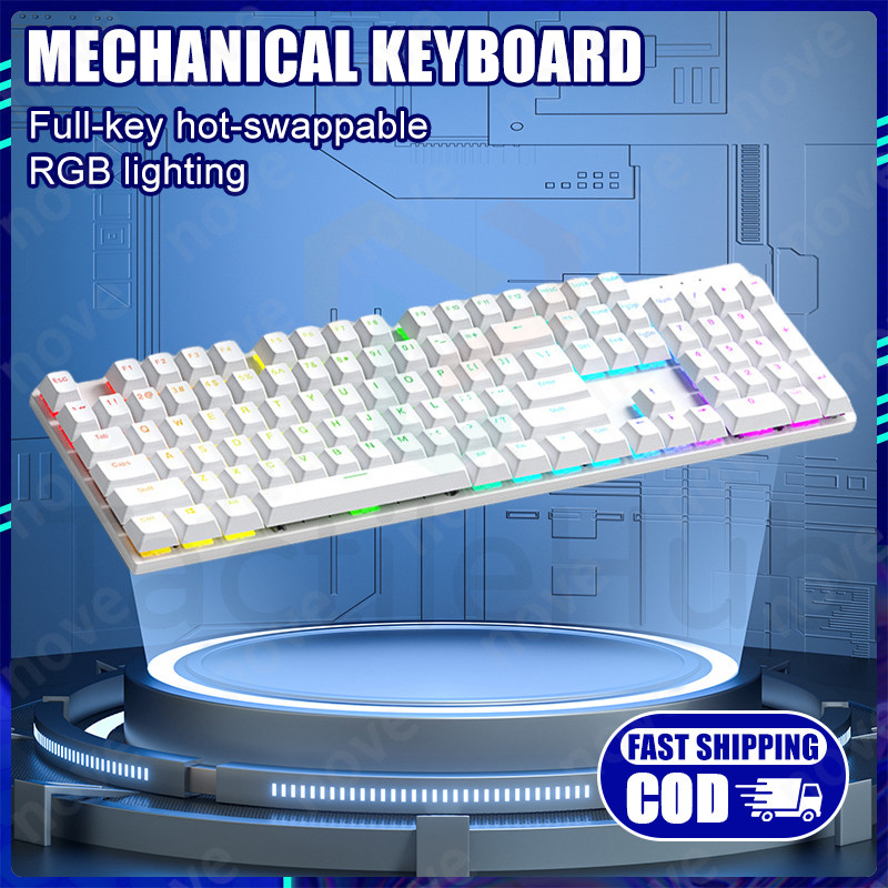 104 Keys Mechanical Keyboard Hot Swappable with RGB Light Type-C Wired ...