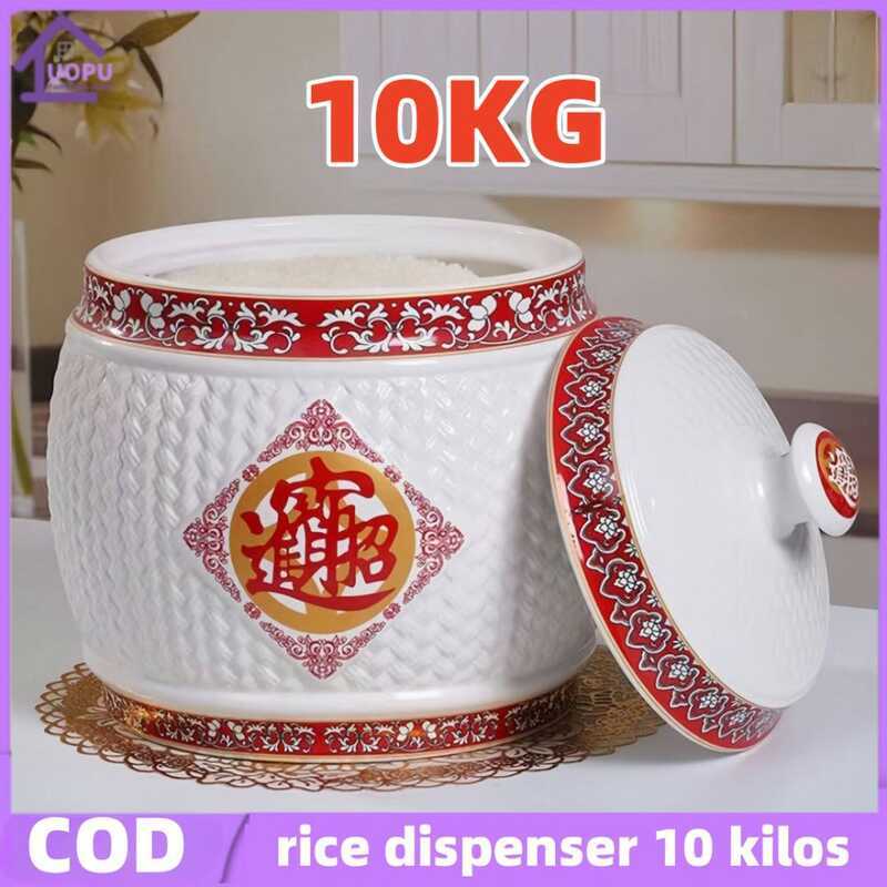10Kg/Kilos Storage Dispenser Ceramic Glass Banga Clay Rice Jar Bigasan ...