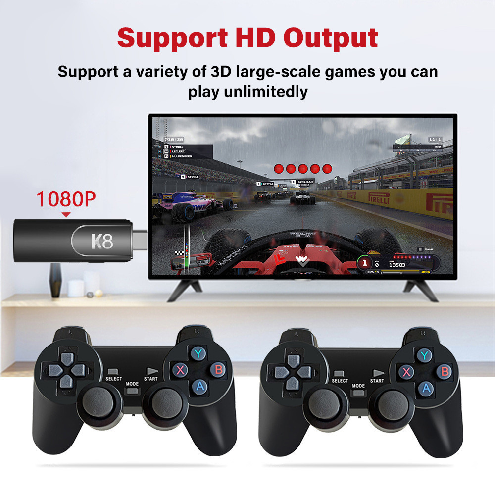 K8 4K HD Game Stick 64G 40000+ Classic 3D Games with 2 Gamepad ...