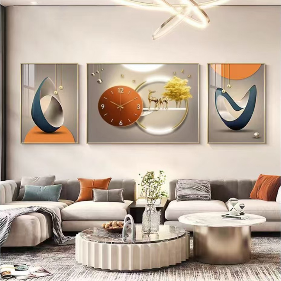 Personalized 3d wall clock design triple clock decoration painting with ...