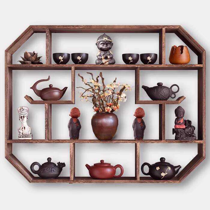 Chinese Style Living Room Storage Set Teapot Wall-Mounted Solid Wood ...