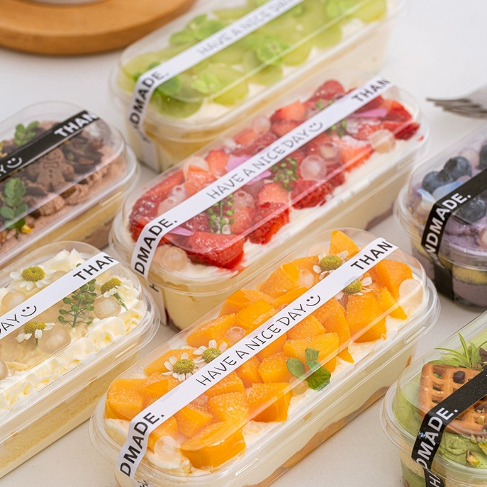 100Pc Cake Container Loaf Deli Rectangle Box 300ML Clear Mousse Dessert ...