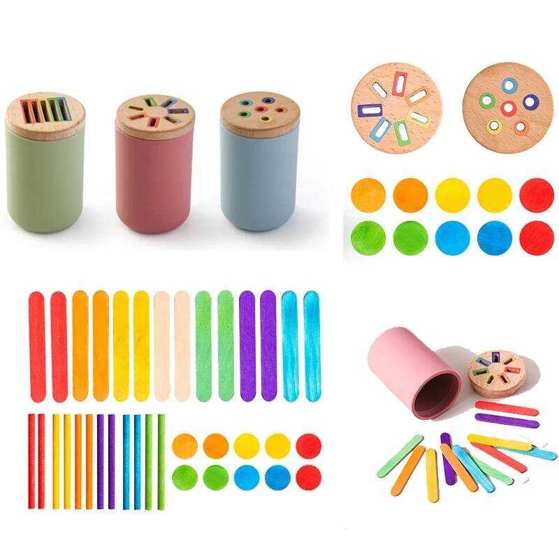 Baby Montessori Rainbow Color Sorting Fine Motor Toy Shape Matching ...