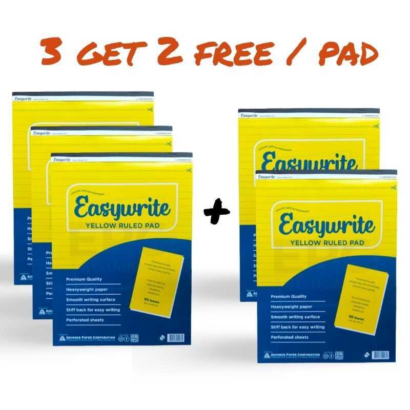 3 GET 2 Pads - Yellow Ruled Pad W/ Perforation Easywrite Premium Paper ...