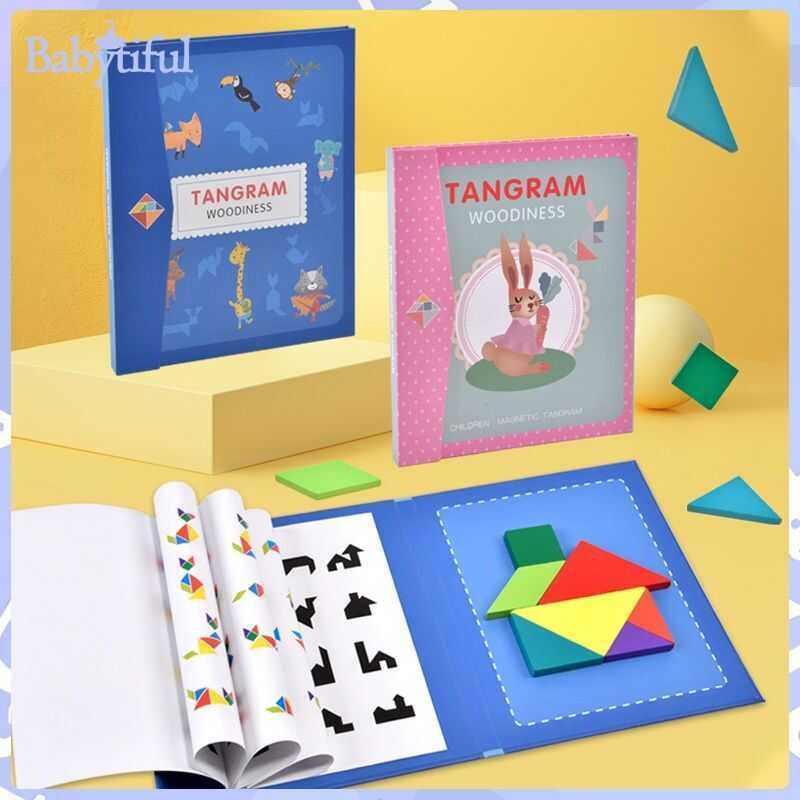 Magnetic Jigsaw Tangram Montessori IQ Wooden Blocks Board Game Puzzle ...